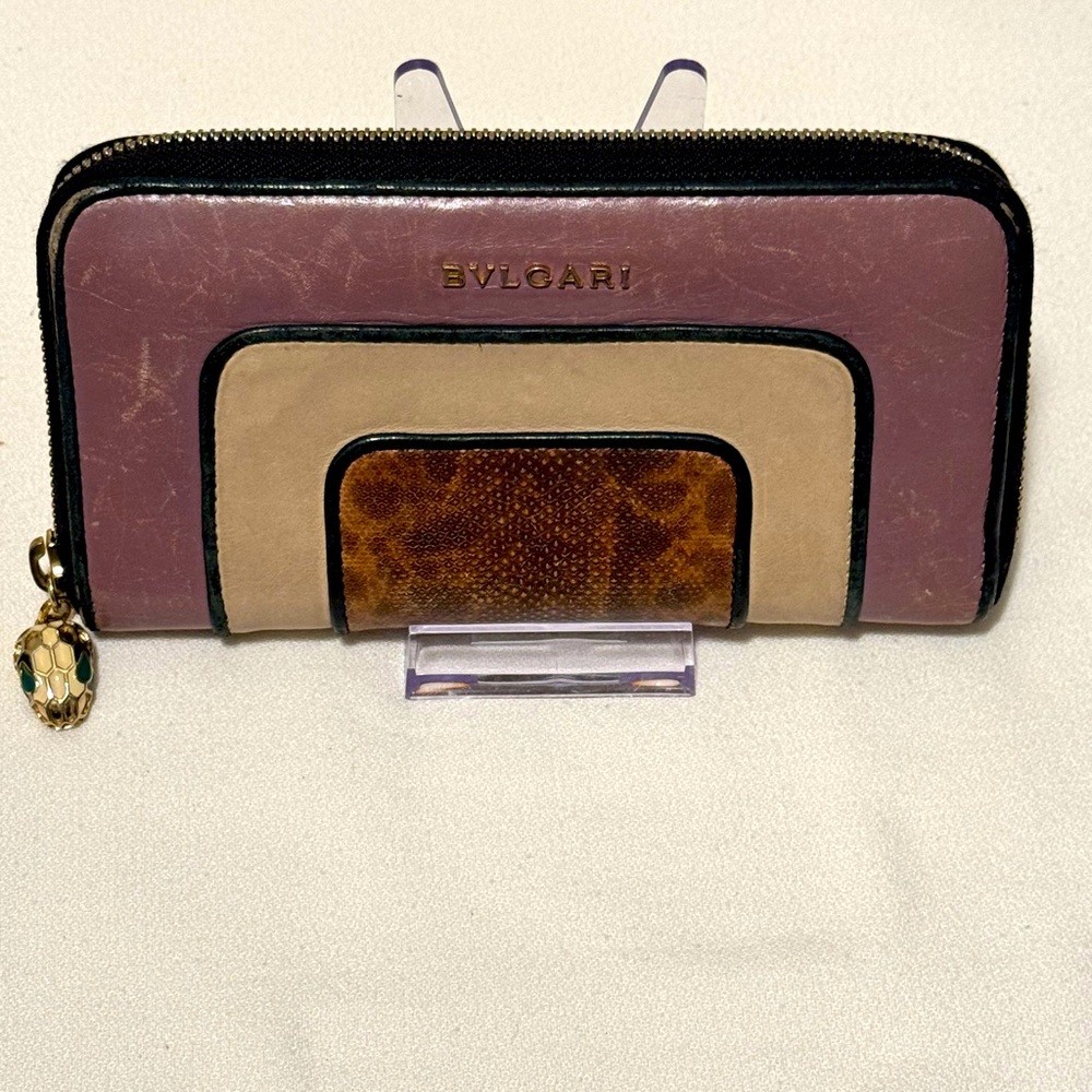 BVLGARI CONTINENTAL ZIPPER WALLET MULTI COLOR LEATHER EUC